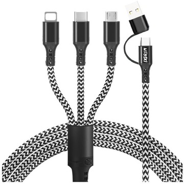 UNIWERSALNY WYTRZYMAŁY KABEL USB WEBSKI 6W1 USB-C MICRO LIGHTNING 3A 1,2M