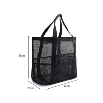 Минималистичная пляжная сумка из сетки, черная, 43x39x20см TP12