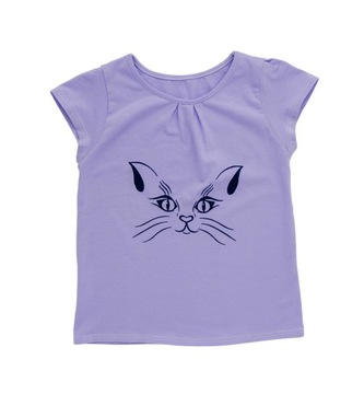 122 BLUZKA KOSZULKA TSHIRT DLA DZIEWCZYNKI BAWEŁNIANA KOTEK FIOLETOWA