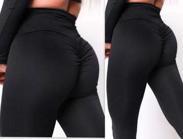 Legginsy sportowe damskie PUSH UP marszczenia SIŁOWNIA KOLORY S/M