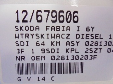 FABIA I VSTŘIKOVAČE 028130203F 1,9SDI 2KS 0432193600