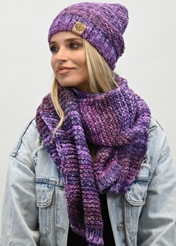 Gruby Modny Kobiecy Zestaw Zimowy Melanżowy Wz2