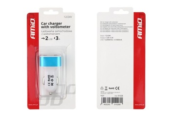 Автомобильное зарядное устройство 2xUSB + тестер напряжения аккумулятора TEST-04