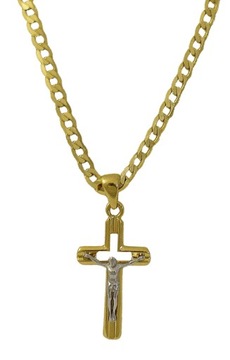 Złoty Łańcuszek Pancerka Diamentowany Pełny z Krzyżykiem 585 Grawer Gratis