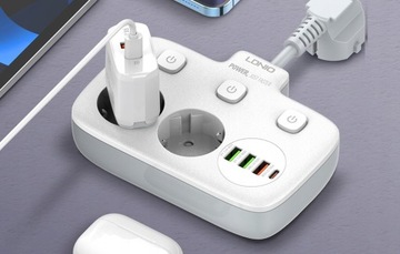 Удлинитель LDNIO 2 розетки переменного тока 3xUSB 1xUSB-C