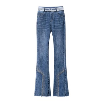 Damskie spodnie dżinsowe Streetwear Wygodne, wąskie, proste kieszenie Travel 28 niebieskie