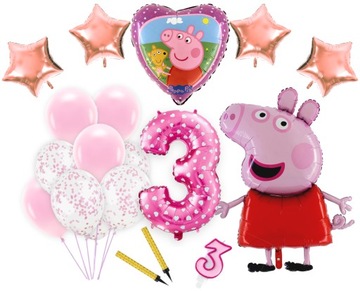 Zestaw balony Świnka PEPPA dekoracja na 3 Urodziny