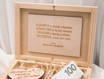 PUDEŁKO NA PIENIĄDZE ŚLUB PAMIĄTKA ŚLUBU PREZENT WESELNY ŚLUBNY GRAWER IMIĘ