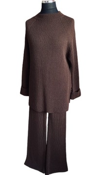KOMPLET SWETROWY, SPODNIE +BLUZA-TUNIKA, S - XL , BRĄZOWY