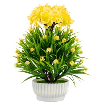 Искусственный желтый весенний цветок в горшке