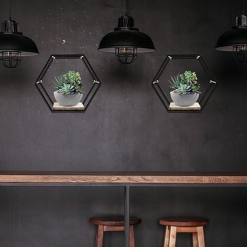 PÓŁKA METALOWA WISZĄCA KWIAT SZEŚCIOKĄTNA