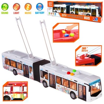 DUŻY AUTOBUS MIEJSKI PRZEGUBOWY ŚWIATŁO DZWIĘKI OTWIERANE DRZWI NAPĘD 44cm