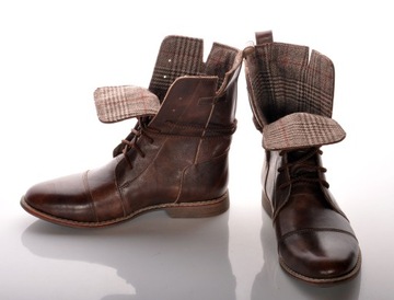 BUTY BULLET WYSOKIE WYWIJANE brąz KRATA SKÓRA SZTYBLETY trzewiki CASUAL 39
