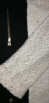 Sweterek tunika r L/XL ecru czarny złota nić Megi