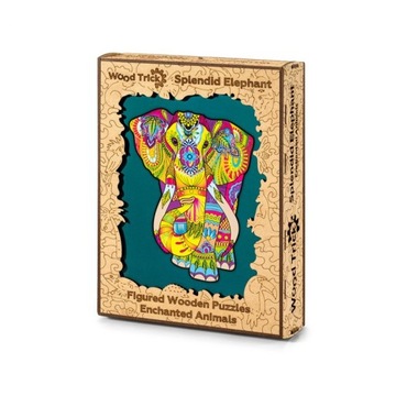 PUZZLE DREWNIANE 193 ELEMENTÓW KOLOROWE SŁOŃ 14 +