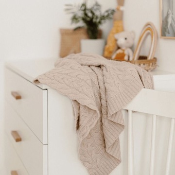 Kocyk ze 100% wełny merino warm beige w prążek - MY MEMI