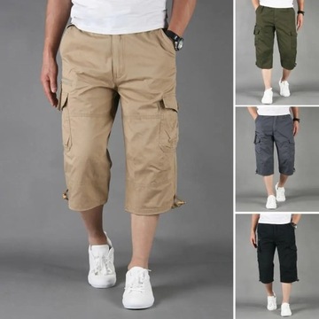 Knee Length Cargo Shorts Men's Summer Casual Cotto