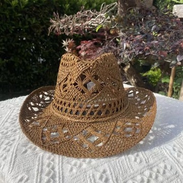 Zachodni kowbojski kapelusz słomkowy damski moda duży słomkowy kapelusz z rondem impreza na świeżym powietrzu s