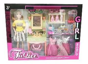 LALKA FASHIONISTKA Z TOALETKĄ I UBRANIAMI DO PRZEB
