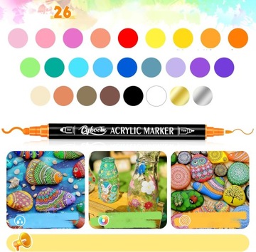 Акриловые фломастеры-маркеры, 26 шт, двусторонние, водостойкие