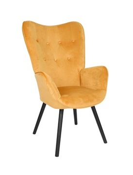 FOTEL USZAK SKANDYNAWSKI RETRO SALON CZARNE NOGI COZY ZŁOTY BLACK
