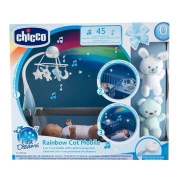 Karuzela na Łóżeczko CHICCO Rainbow 3w1 Niebieska First Dreams z pilotem