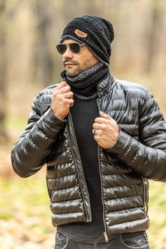 КОМПЛЕКТ МУЖСКАЯ ШАПКА + ЮБКА С МЕХОМ - ЧЕРНЫЙ