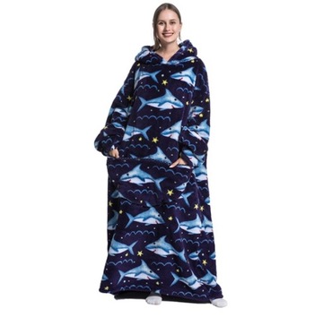 SZLAFROK DŁUGI KOC BLUZA Z KAPTUREM CIEPŁY SHARK