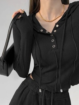 Crop Tops Women T-shirts Hooded Sweatshirt Long Sl