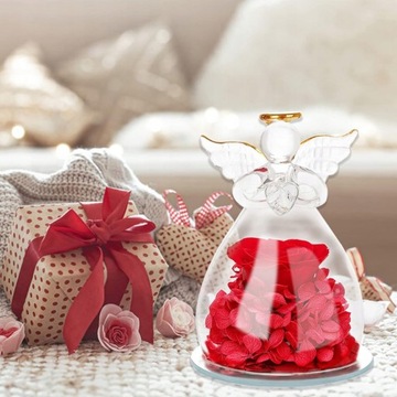 ВЕЧНАЯ РОЗА В СТЕКЛЕ СО СВЕТОДИОДНОЙ ПОДСВЕТКОЙ ФИГУРКА АНГЕЛА ПОДАРОК ​​НА ДЕНЬ МАТЕРИ