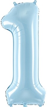 Balon foliowy CYFRA 1 NIEBIESKI duży 86 cm XL na urodziny HEL pastel błękit