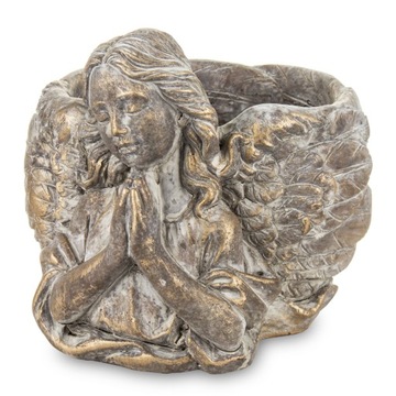 Osłonka cementowa anioł brązowa 17x14,5cm doniczka