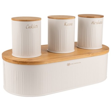 ХЛЕБНАЯ КОРОБКА + НАБОР КОНТЕЙНЕРОВ КОФЕ ЧАЙ САХАР СТАЛЬ БАМБУК ДЕРЕВО