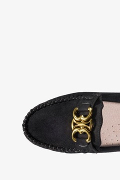 DAMSKIE MOKASYNY CZARNE PŁASKIE MODNA OZDOBA LEKKIE PÓŁBUTY WSUWANE r 40