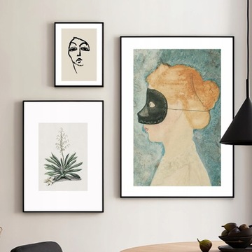 Абстрактная Линия Лицо Девушки Винтаж Эклектика Желчь