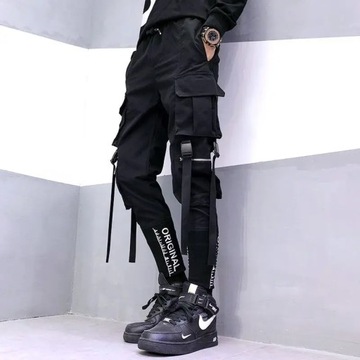 Hip Hop Men Ribbons Cargo Pants Fashion Harajuku 2