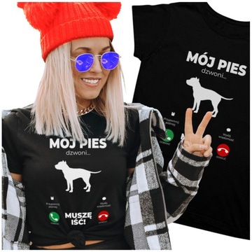 Tshirt damski bluzka PIES Staffordshire Bull Terrier PIES DZWONI PSY L