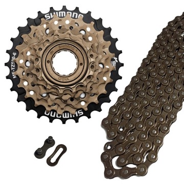 KOMPLET WOLNOBIEG SHIMANO 6-rzędowy 14-28T MF-TZ500 + ŁAŃCUCH PYC ZESTAW