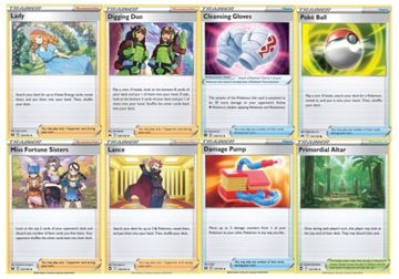 ZESTAW 8 ORYGINALNYCH KART POKEMON - 8 X TRENER - SUPPORTER, ITEM, STADIUM