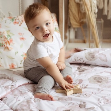 KOMPLET BAWEŁNIANA POŚCIEL Z WYPEŁNIENIEM DO ŁÓŻECZKA BOCIOLAND 100x75 SŁOŃ