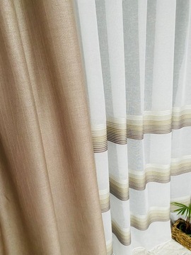 Матовая штора ЭКО ЛЕН, бежевые полосы, 290 см, свободный пошив