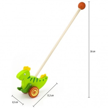 DREWNIANY DINOZAUR PCHACZ NA KIJU VIGA TOYS ZWIERZĄTKO