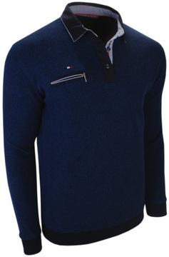 3XL- Męski sweter-bluza polo z kieszonką na zamek