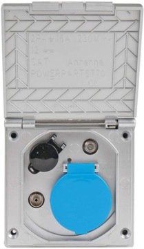 ВНЕШНЯЯ ЭЛЕКТРИЧЕСКАЯ РОЗЕТКА ДЛЯ ПРИЦЕПА С КАМЕРОЙ 12В+230В+SAT+TV