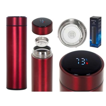 KUBEK TERMICZNY TERMOS SMART LED 500ML BORDOWY