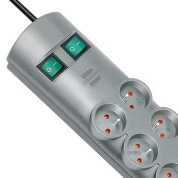 Przedłużacz Listwa Zasilająca Srebrna 10 Gniazd Kabel 2 metry Certyfikat CE
