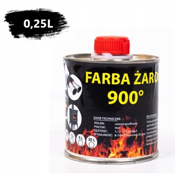 FARBA ŻAROODPORNA DO KOMINÓW TŁUMIKA PIECA 0,35kg CZARNA WYDAJNA KRYJĄCA