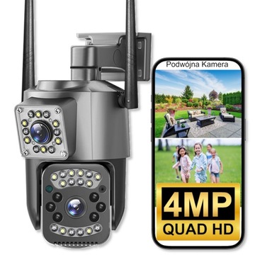 PODWÓJNA KAMERA 2W1 ZEWNĘTRZNA OBROTOWA WIFI IP 4MPX 2K MONITORING CZARNA