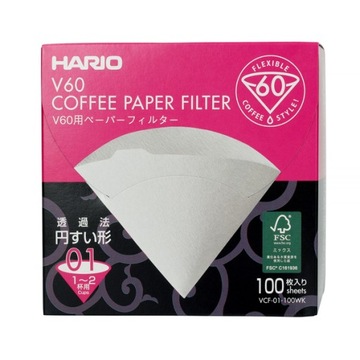 HARIO FILTRY PAPIEROWE BIAŁE DO DRIP v60-01 KARTON 100szt