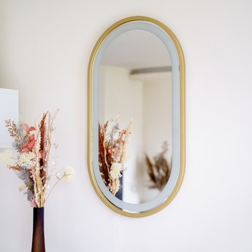 СВЕТОДИОДНОЕ ЗЕРКАЛО В ЗОЛОТОЙ РАМКЕ ДЛЯ ВАННОЙ ОВАЛ 80x45 СМ + Выключатель